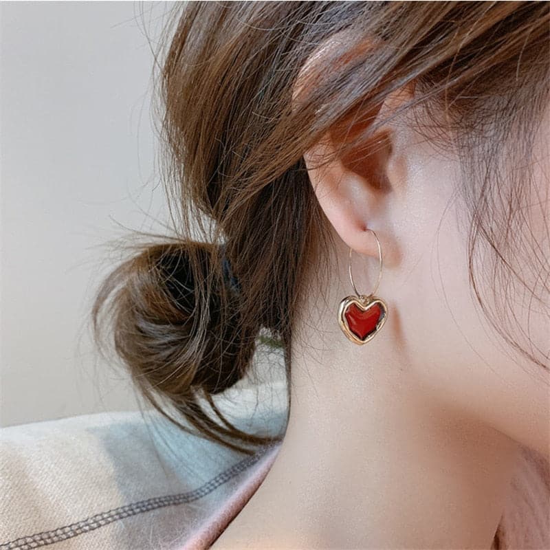 Drop Earrings with Red Heart-Shaped Gemstone - Wazzi's Wear