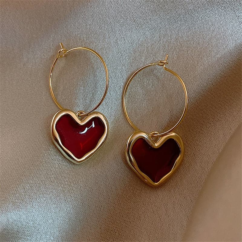 Burgundy Dangle Heart Earrings - Wazzi's Wear