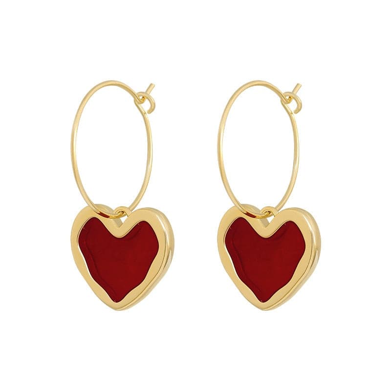 Drop Earrings with Red Heart-Shaped Gemstone - Wazzi's Wear