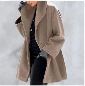 Women’s Buttoned Woolen Coat with Lapel in 8 Colors S-5XL - Wazzi's Wear