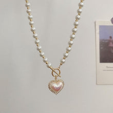 Load image into Gallery viewer, Pearl Necklace with Heart Pedant - Wazzi&#39;s Wear