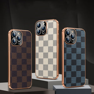 Grid Pattern Leather Phone Case for iPhone 13 in 3 Colors - Wazzi's Wear