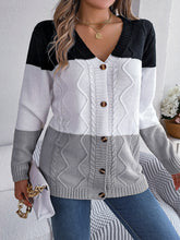 Load image into Gallery viewer, Women’s V-Neck Colorblock Knitted Cardigan with Buttons in 3 Colors S-L