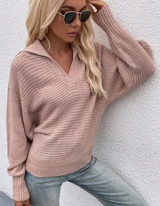 Women's Loose V-Neck Pullover Long Sleeve Sweater in 7 Colors S-XL