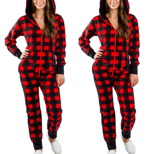Women's Hooded One-Piece Long Sleeve Christmas Pajamas in 6 Patterns S-XXL - Wazzi's Wear