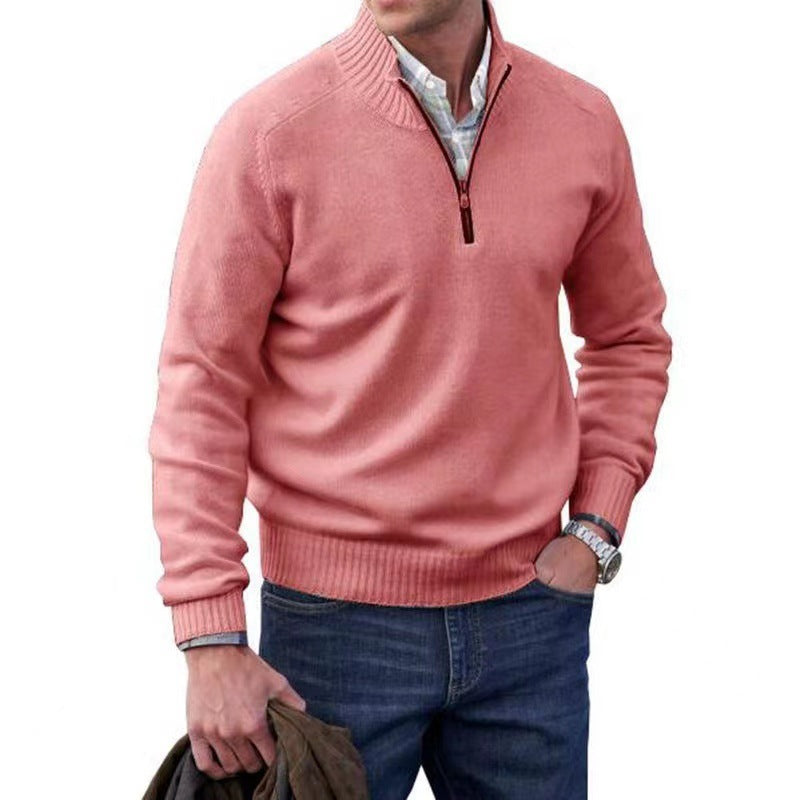 Men's Long Sleeve Knit Sweater with Zipper in 7 Colors M-5XL - Wazzi's Wear
