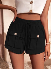 Load image into Gallery viewer, Women’s Solid Mid Rise Drawstring Shorts with Pockets in 6 Colors Sizes 4-16