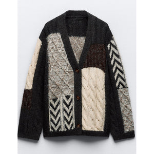 Women’s Colorblock V-Neck Knit Cardigan Sweater S-L - Wazzi's Wear