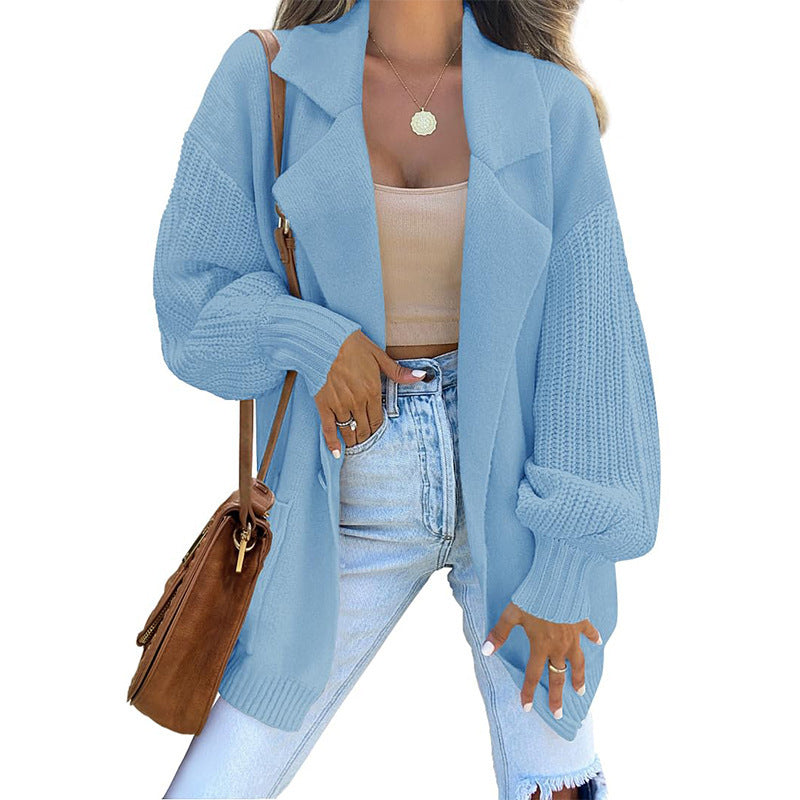 Women's Long Sleeve Cardigan Jacket with Collar in 6 Colors S-XL - Wazzi's Wear