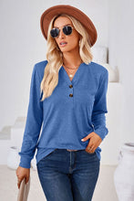 Load image into Gallery viewer, Women’s Solid V-Neck Long Sleeve Top with Buttons in 7 Colors S-XXL