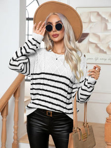 Women's Striped Long Sleeve Sweater in 2 Colors S-XL - Wazzi's Wear