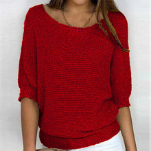 Load image into Gallery viewer, Women&#39;s Round Neck Three-Quarter Sleeve Knit Sweater in 6 Colors S-3XL - Wazzi&#39;s Wear