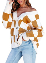 Load image into Gallery viewer, Women&#39;s Checkerboard Buttoned Cardigan in 4 Colors S-XXL - Wazzi&#39;s Wear