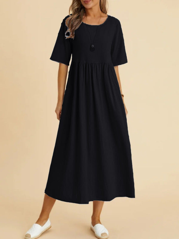 Women’s Round Neck Half Sleeve Midi Dress in 4 Colors Sizes 4-12 - Wazzi's Wear