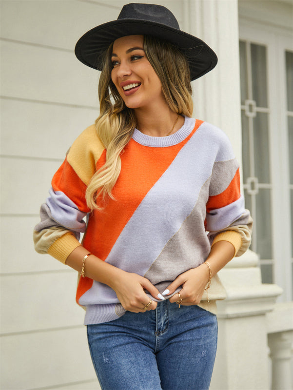 Women's Striped Crew Neck Sweater in 3 Colors S-XL - Wazzi's Wear