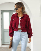 Load image into Gallery viewer, Women’s Cropped Corduroy Jacket with Lantern Sleeves in 5 Colors S-XL