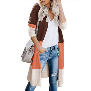 Women’s Colorblock Long Knit Cardigan in 7 Colors S-XL