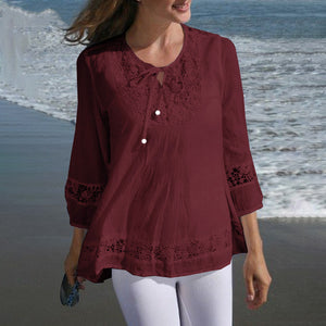 Women’s Solid Long Sleeve Top with Lace Detail in 4 Colors Sizes 4-18